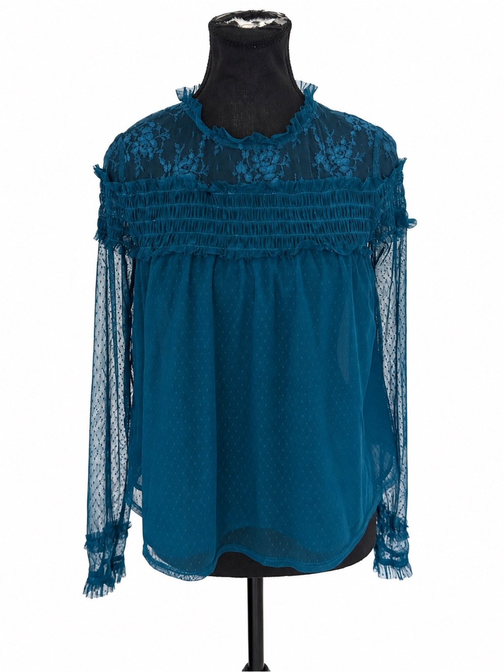 Xhilaration Teal Blue Lace Sheer Sleeve Blouse XS
